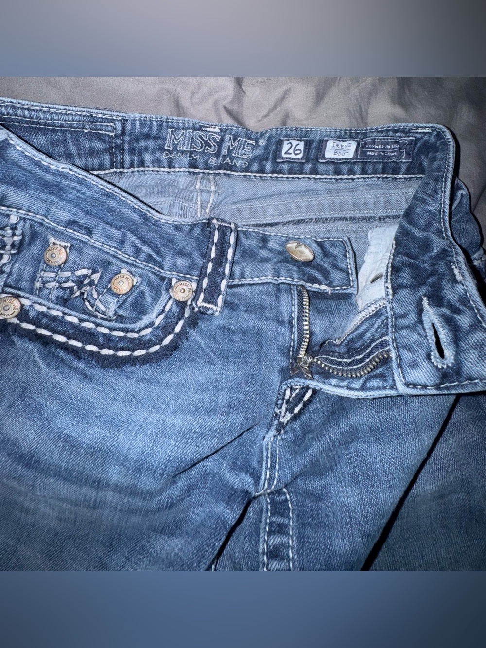 Miss Me Irene Boot Jeans Womens Size 26 Blue Stretch Bootcut Flap Pocket - Picture 2 of 4